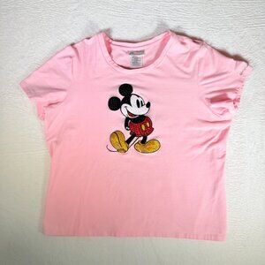 Walt Disney World Sequin Big Mickey Vintage Womens Pink T-Shirt‎ Tee Size 1X